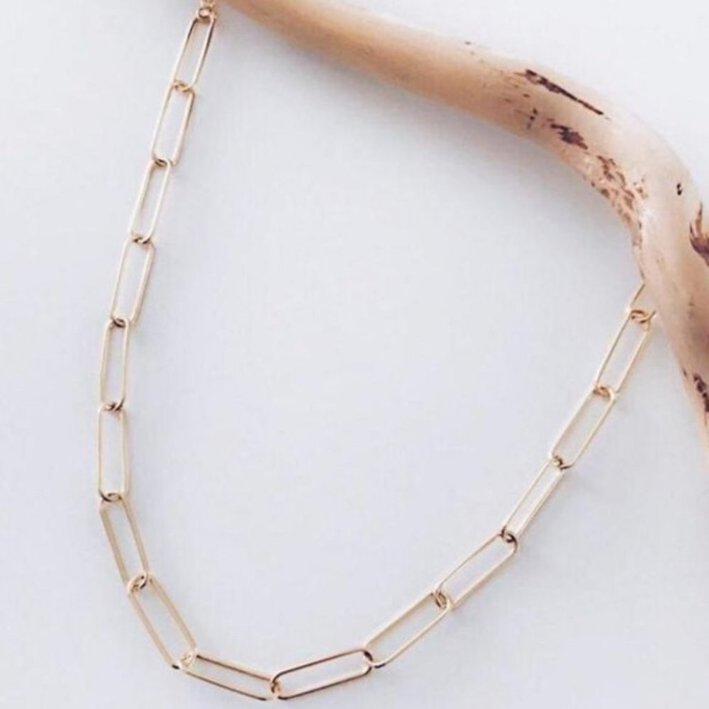 Paper Clip Chain Necklace Gold